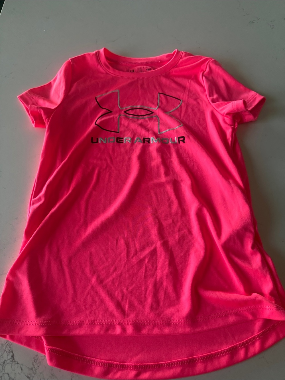 Under Armour Girls Neon Pink Logo Short Sleeve Tee